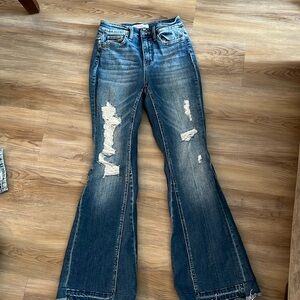 Flying monkey high rise distressed panel flare Jean